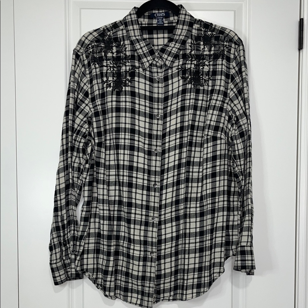 Chaps Black and Cream embellished flannel Button-Down Shirt
